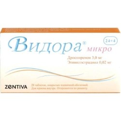 Видора микро, табл. п/о пленочной 3 мг+0.02 мг №28 в наборе таблетки 2-х видов - розовые (дроспиренон 3 мг+этинилэстрадиол 20 мкг) 24 шт + белые (плацебо) 4 шт